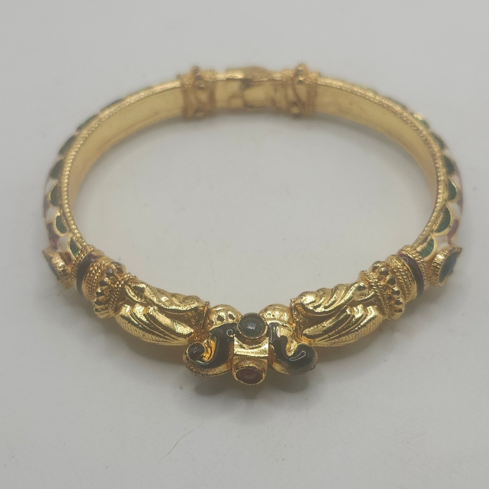 Vintage Indian Meenakari Elephant Head Bangle Gold Tone Enamel Hinged Bracelet